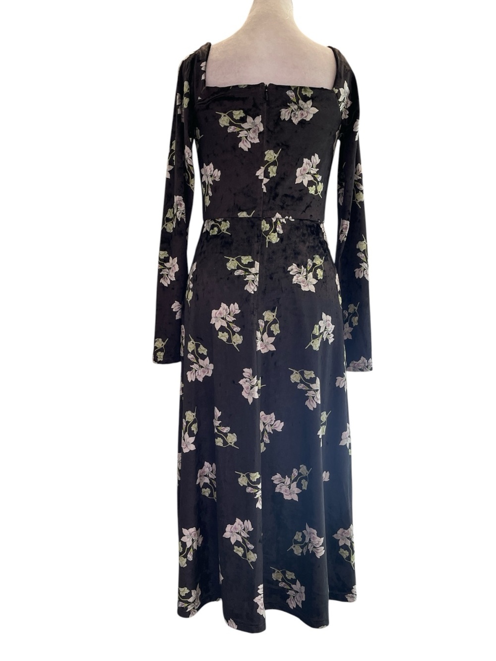 Hutch Black Purple Floral Crushed Velvet Midi Dress Square Neck Lined S - Picture 5 of 11